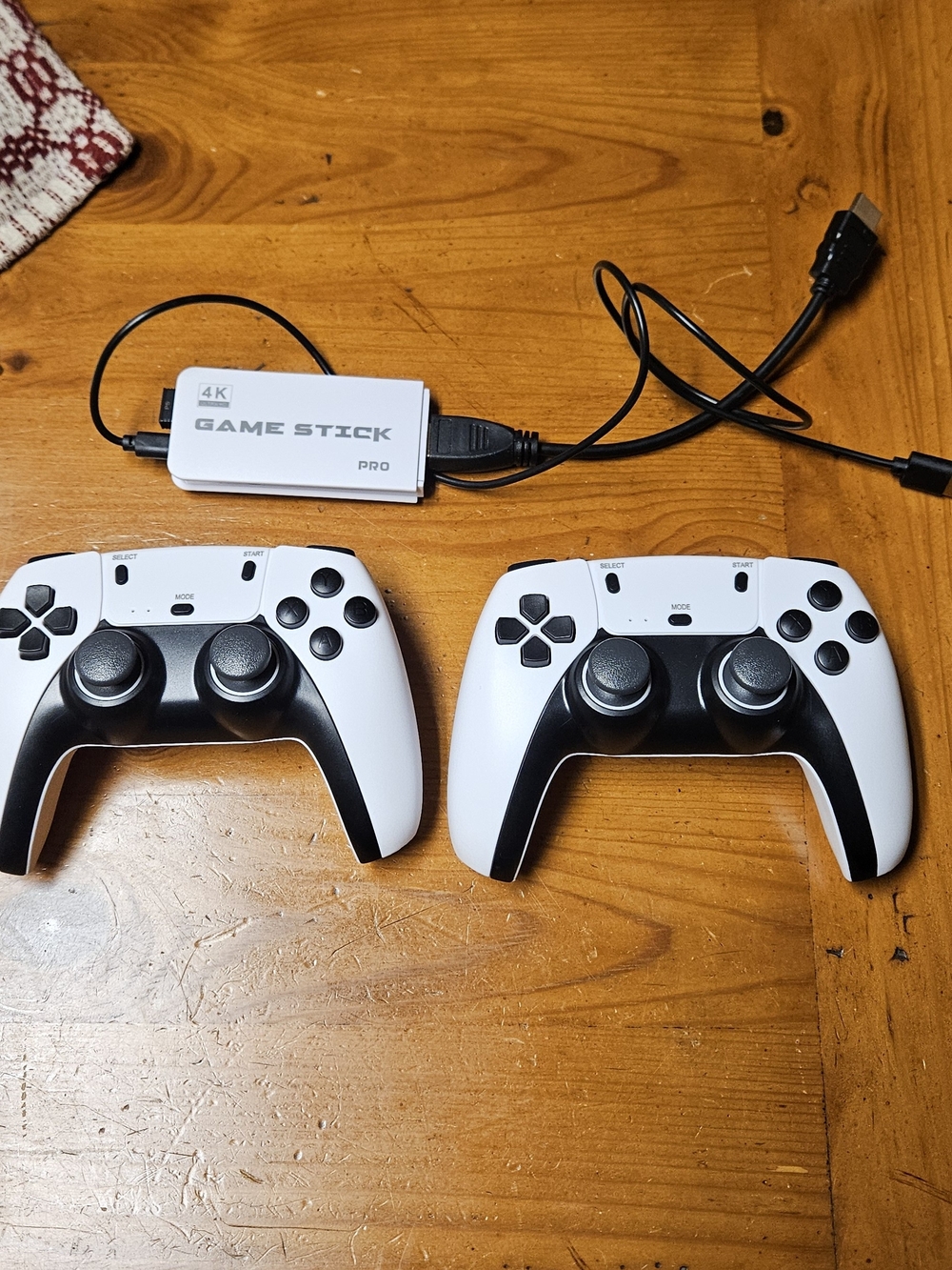 4K Game Stick with Two White Wireless Controllers
